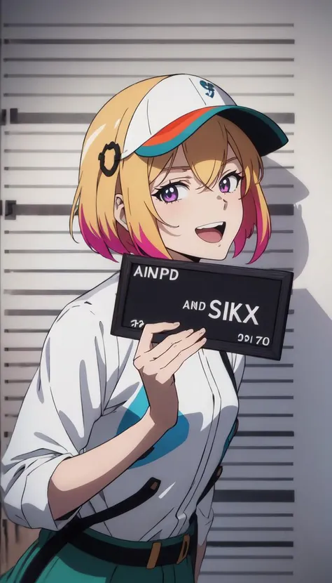 concept_ken_mugshot_ownwaifu, www.ownwaifu.com,
1boy, ken_(barbie)_(cosplay), height_mark,mugshot,
multicolored_clothes, barbie_mugshot_(meme),hat, holding, holding sign, letterboxed, looking at viewer, meme, open mouth, shirt, short hair, sign, smile, solo, upper body, drop_shadow,
<lora:CONCEPT_ken_mugshot_ownwaifu:1> ,, 1girl, solo, looking at viewer,straight-on, upper body, official art, highres, scenery, (masterpiece:1.1), (best quality,:1.1), (high quality:1.1), (anime screencap:1.2),