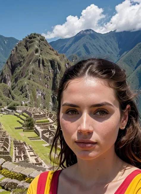 devil woman by pyramid with shrunken people, turned into a giant taller than pyramids