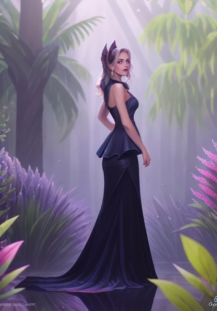 (sharp focus:1.2), photo, attractive young 1girl, (beautiful face:1.1), wearing (peplum dress:1.2) in a (botanical garden:1.2). (moody lighting:1.2), depth of field, bokeh, 4K, HDR. by (James C. Christensen:1.2|Jeremy Lipking:1.1). <lora:sn_morgana_v1.0c2:1>
