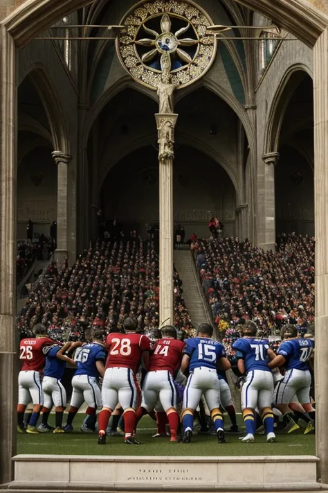 JanVanEyck, American football game, football players, football uniforms, football stadium