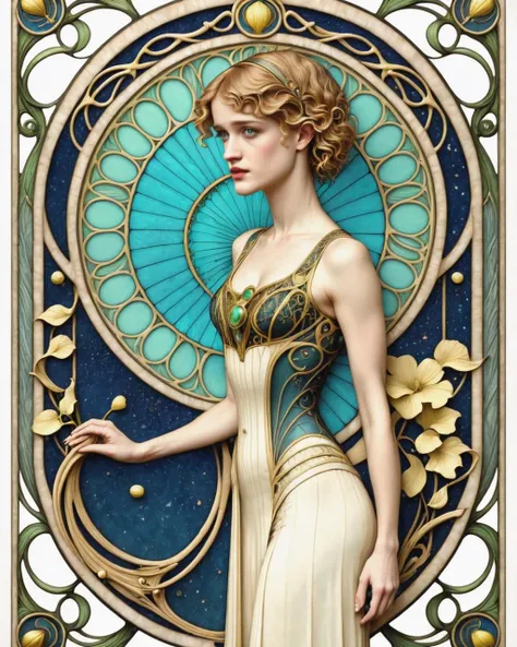 1woman natural opulent art nouveau poster full body Maika Monroe beside a jugendstil psychedelic mural painted by darren grealish robert mcginnis and Kevin Wada detailed, sacred complex background, modern contemporary surreal, open highly enigmatic, rich deep color, dynamic dramatic cinematic light, beautiful grand delicate, sharp focus, extremely aesthetic, glowing, magical, sublime, singular, coherent, pretty, very creative, amazing, epic composition,