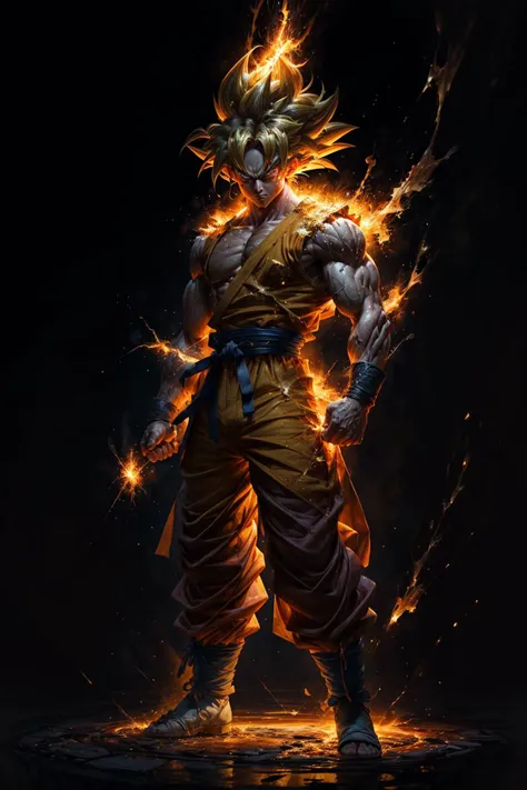 Create a detailed and hyper-realistic oil painting of Goku, the iconic warrior from the 'Dragon Ball' series, standing tall in his Super Saiyan transformation. Employ advanced oil painting techniques to achieve the utmost accuracy and beauty.
Position: Goku stands upright with his fists clenched at his sides, embodying the intensity of a warrior ready to fight.
Appearance: His long, golden-yellow hair is spiked up, reflecting the transformation to his Super Saiyan form. His eyes are stark white, filled with determination.
Aura: Surrounding Goku is a vibrant, yellow aura, symbolizing his immense power. This aura should be painted with layered glazes, allowing for depth and luminosity.
Electricity: Crackling around him are electric sparks. This should be captured with precise, fluid brushstrokes, creating a lifelike sense of movement and energy.
Facial Expression: His face is determined and focused, yet calm. The rendering of his facial features should be meticulous, capturing every nuance of his expression.
Musculature: Goku's muscular form should be depicted with careful attention to anatomical accuracy. Use a combination of glazing and impasto techniques to give the flesh a three-dimensional, tangible quality.
Clothing: He is dressed in his traditional orange fighting gi, torn and battle-worn. The fabric should be painted with finesse, capturing the play of light and shadow on the folds.
Background: Choose a simple, atmospheric background that does not distract from the central figure but complements and enhances the overall composition.
Techniques: Utilize a combination of techniques, such as layering, glazing, impasto, and scumbling, to achieve a rich and complex texture. The interplay of light and shadow should be carefully managed to convey a realistic three-dimensional effect.
Palette: Employ a carefully selected palette that complements Goku's Super Saiyan form, with golden yellows, deep shadows, and brilliant highlights.
The overall painting should not only depict Goku in his Super Saiyan form but also capture the essence of his character and the intensity of his power. It should be a masterpiece that any 'Dragon Ball' fan would instantly recognize and appreciate
(realistic:1.2), (realism), (masterpiece:1.2), (ultra detailed), (best quality), intricate, cinematic lighting, comprehensive cinematic, portrait photography, magical photography, (gradients), colorful, detailed landscape, cinematic bloom,
<lora:LowRA:0.25>, <lora:NijiExpressV2:0.4>, <lora:add_detail:0.4>, <lora:epi_noiseoffset2:1>, <lora:more_details:0.2>