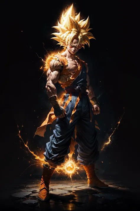 Create a detailed and hyper-realistic oil painting of Goku, the iconic warrior from the 'Dragon Ball' series, standing tall in his Super Saiyan transformation. Employ advanced oil painting techniques to achieve the utmost accuracy and beauty.
Position: Goku stands upright with his fists clenched at his sides, embodying the intensity of a warrior ready to fight.
Appearance: His long, golden-yellow hair is spiked up, reflecting the transformation to his Super Saiyan form. His eyes are stark white, filled with determination.
Aura: Surrounding Goku is a vibrant, yellow aura, symbolizing his immense power. This aura should be painted with layered glazes, allowing for depth and luminosity.
Electricity: Crackling around him are electric sparks. This should be captured with precise, fluid brushstrokes, creating a lifelike sense of movement and energy.
Facial Expression: His face is determined and focused, yet calm. The rendering of his facial features should be meticulous, capturing every nuance of his expression.
Musculature: Goku's muscular form should be depicted with careful attention to anatomical accuracy. Use a combination of glazing and impasto techniques to give the flesh a three-dimensional, tangible quality.
Clothing: He is dressed in his traditional orange fighting gi, torn and battle-worn. The fabric should be painted with finesse, capturing the play of light and shadow on the folds.
Background: Choose a simple, atmospheric background that does not distract from the central figure but complements and enhances the overall composition.
Techniques: Utilize a combination of techniques, such as layering, glazing, impasto, and scumbling, to achieve a rich and complex texture. The interplay of light and shadow should be carefully managed to convey a realistic three-dimensional effect.
Palette: Employ a carefully selected palette that complements Goku's Super Saiyan form, with golden yellows, deep shadows, and brilliant highlights.
The overall painting should not only depict Goku in his Super Saiyan form but also capture the essence of his character and the intensity of his power. It should be a masterpiece that any 'Dragon Ball' fan would instantly recognize and appreciate
(realistic:1.2), (realism), (masterpiece:1.2), (ultra detailed), (best quality), intricate, cinematic lighting, comprehensive cinematic, portrait photography, magical photography, (gradients), colorful, detailed landscape, cinematic bloom,
<lora:LowRA:0.25>, <lora:NijiExpressV2:0.4>, <lora:add_detail:0.4>, <lora:epi_noiseoffset2:1>, <lora:more_details:0.2>