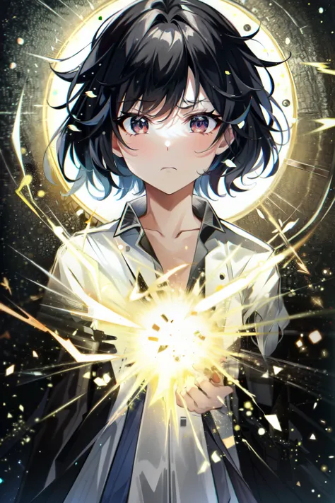 <lora:LightingVFXV2:0.4> Absurdres, 1girl, fighting in alley, leather jacket, angry (angry:0.9), lightning bolts, hair extensions (color: red), medium breast, leaning on fence.