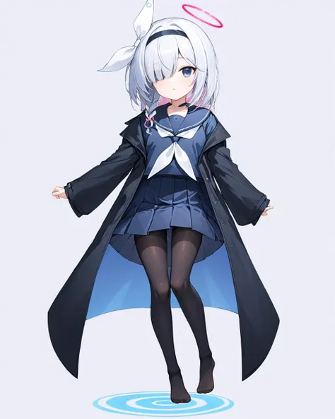 plana \(blue archive\),1girl, halo, braid, neckerchief, hair_over_one_eye, looking_at_viewer, white_background, sleeves_past_fingers, simple_background, no_shoes, pantyhose_pull, serafuku, pleated_skirt, feet, bow_hairband, long_sleeves, black_hairband, legs, full_body, 1boy, yokozuwari, black_pantyhose, white_sailor_collar, hair_ribbon, black_skirt, shirt, solo, black_jacket, parted_lips
<lora:plana_(blue_archive)_image5824_2023-12-03-000009:1>halo. gorgeous,key visual, vibrant, studio anime,award-winning, professional, highly detailed,high budget, cinemascope