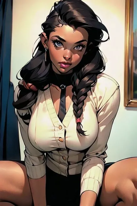 (masterpiece, best quality:1.4), (beautiful, aesthetic, perfect, delicate, intricate:1.2) (mature), (realistic:1.3), (athletic black police woman wearing black blazer with black tie, office dress) (1girl), (braids hairstyle), (open eyes, looking fierce), (dreadlocks hair style, afriocan hair), ebony, african (small breasts, fit body), dark eyes, dark skin, big lips, (medium size breasts), (cinematic lighting, sunlight, perfect lighting, backlighting), eye-level shot, naughty look, looking at viewer