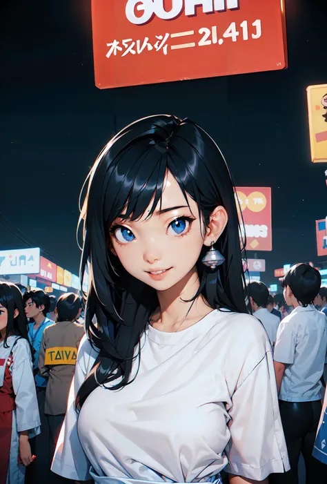 <lora:InstantPhotoX3:0.7>, (thai korean girl 20 yrs old:1.3), stylish outfit,oversized t-shirt, (fashionable accessories:1.3), (realistic detailed eyes, natural skin texture, little smile),dynamic composition, soft yet striking lighting, shallow depth of field, bokeh , sharp details, highly detailed, hyper-realistic, 50mm lens, naturally blurred background, (bangkok night market full of people:1.5)
