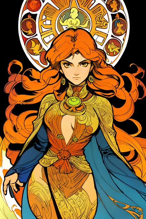 face of 1 woman, fire, phoenix, artdeco
(Alphonse Mucha, Alex Ross) high contrast
(masterpiece, best quality:1.3),