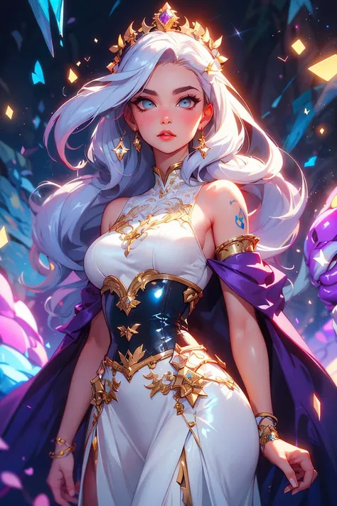 turtleneck, masterpiece, best quality, ((coronet)),((robe)), vaulted ceiling palace throneroom,choker,(tight laced corset),(((amethyst)))theme, ((ornate white:1.3 latex met gala ballgown)), windswept amazing long white hair,4k,( bokeh),absurdres, Ed Blinkey, Atey Ghailan, Studio Ghibli, by Jeremy Mann, Greg Manchess, Antonio Moro, trending on ArtStation, trending on CGSociety, trending on deviantart, Intricate, High Detail, Sharp focus, dramatic, photorealistic painting art , Greg Rutkowski, pubic tattoo,<lora:Tweak_Detail25:0.6> ,(concept art from ori and the blind forest), Theme_ArmaniCouture, <lora:Tweak_Colorful-V2:0.7>,dark magical girl