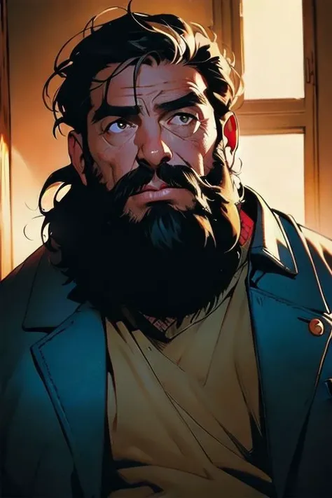 (masterpiece, best quality:1.4), (aesthetic, perfect:1.2), (realistic:1.3), cinematic shot, cinematic lighting, (1man), (very old washed out grandfather with big beard), alcoholic, half body shot, (wearing a old worn out coat), brown eyes, (cinematic lighting, sunlight, perfect lighting, backlighting), eye-level shot, naughty look, looking at viewer