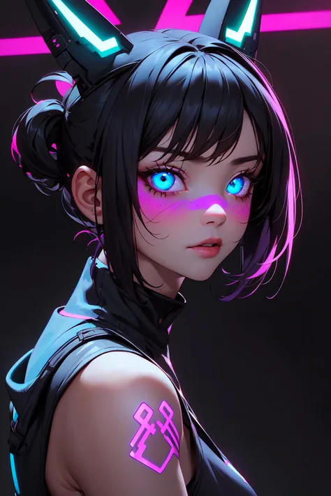 1girl, blacklight, neon, glowing eyes, colorful, highres, masterpiece, best quality <lora:uv:1>