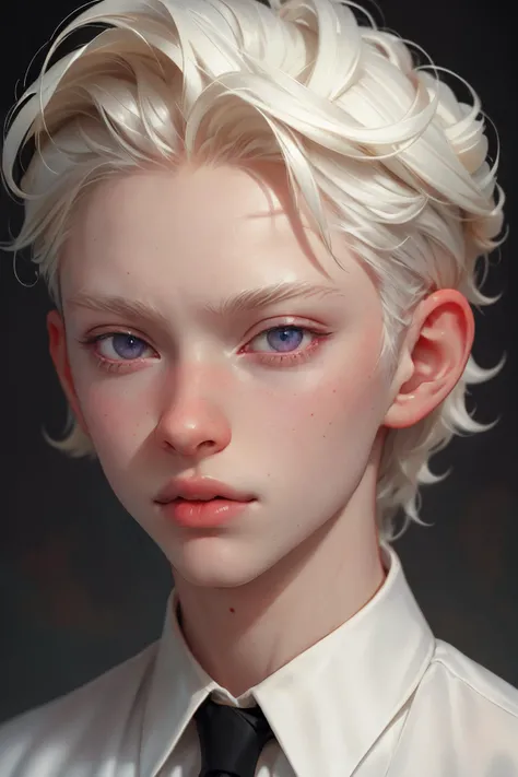 <lora:Albino:0.65> (close up face portrait:1.3), cinematic film still of Kodak Image of Albino (men 1boy:1.3), white, silver hair eyebrows eyelashes, pale skin, red eyes, kodak, harsh light and shadow, (best quality:1.1), (masterpiece:1.2), (realistic:1.2), (detailed:1.1), (highres, best quality:1.2),