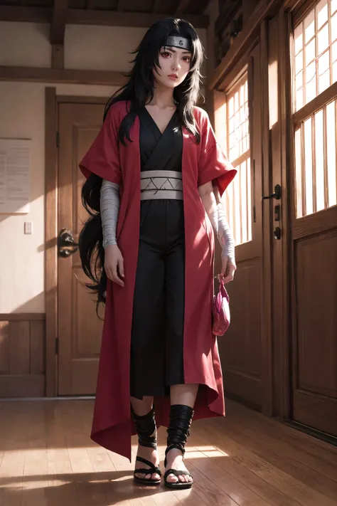 <lora:nar_kurenai_yuhi-10:1>,nar_kurenai_yuhi,forehead protector,bandages, full body,red eyes