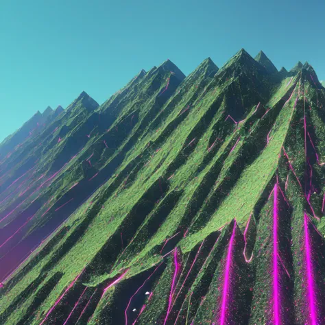 a computer generated image of a mountain range in neon colors building