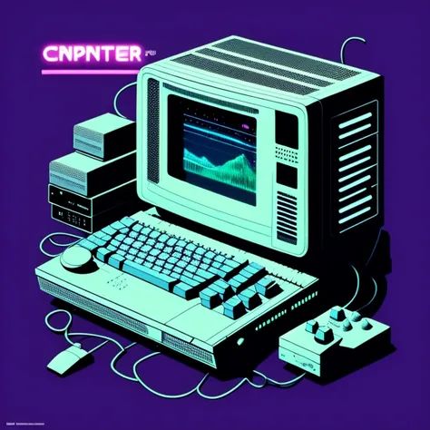 photo, an illustration of a computer with a computer on top of it from, Punkstar style