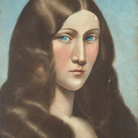 a painting of a woman with long hair and blue eyes out