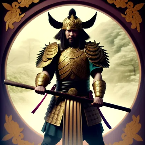 photo, a painting of a man in armor holding a sword on a, KawaiiPro style