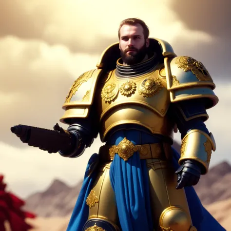 photo, a painting of a space marine holding a sword holding a sword, GoldRoom style
