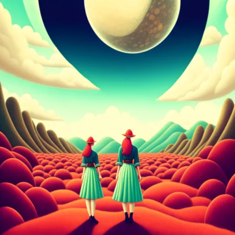 photo, a painting of a woman standing in front of a giant moon, MushroomLove style