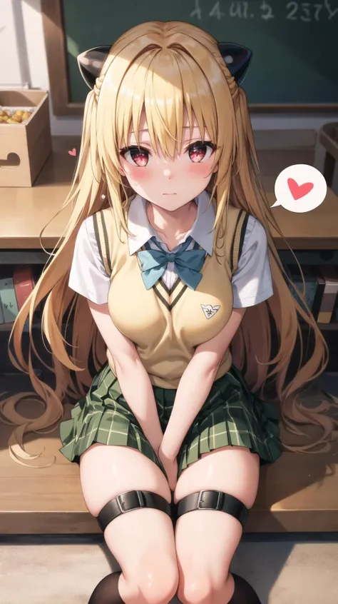 masterpiece, best quality, highres, BREAK,
,
(spoken hearts:1.1),(sweat:0.8),(deep breathe:1.1),(steam:1.1) , looking at viewer
,blush
, <lora:yami-v1:0.9>,phyami, yamisch, long hair,hair ornament, hair between eyes, blonde hair, very long hair,red eyes,
school uniform,thigh strap, sweater vest, plaid skirt, plaid, socks, pleated skirt, skirt,
, BREAK
,sparkling face,complex roads in the grasslands evening, , french provincial, fisheye lens, curled up, collarbone,