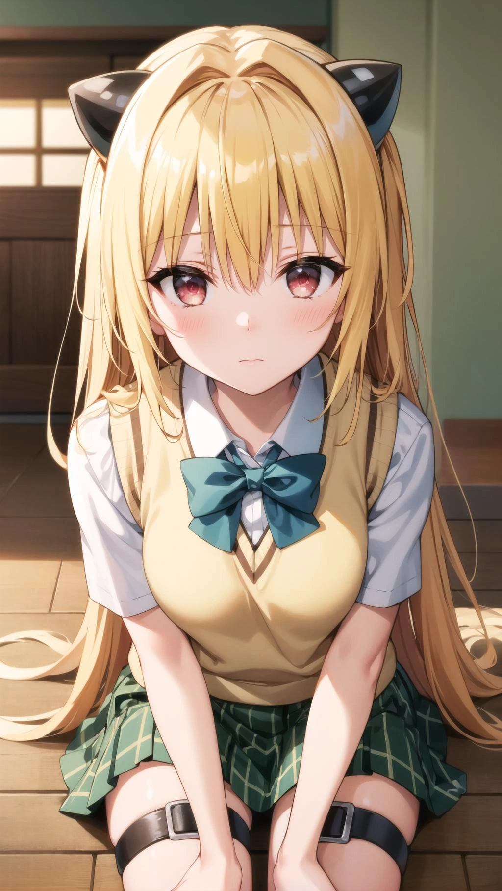 masterpiece, best quality, highres, BREAK , <lora:yami-v1:0.9>,phyami, yamisch, long hair,hair ornament, hair between eyes, blonde hair, very long hair,red eyes,
school uniform,thigh strap, sweater vest, plaid skirt, plaid, socks, pleated skirt, skirt,
/=yaminor,etached sleeves, black dress=/
BREAK
,
, BREAK ,incoming kiss,ancient Station platform midnight, , crepuscular rays, Jacob's ladder theme, , extreme close-up shot, reclining,looking up, collarbone,