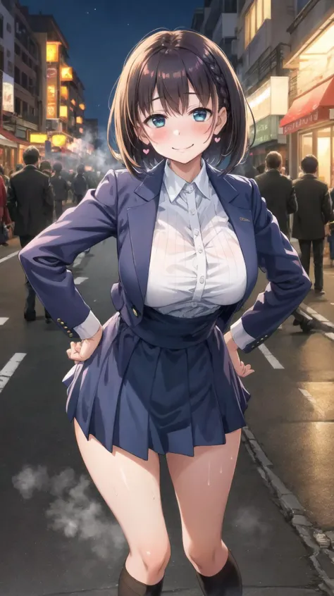 masterpiece, best quality, highres, BREAK,
, <lora:ai-chan_(tawawa):0.7>,aaai,short hair,bangs,side braid,large breasts,(smirk:1.2),1girl,
(shirt:1.2),long sleeves,skirt,
, BREAK
(spoken hearts:1.1),(sweat:0.8),(deep breathe:1.2),(steam:1.1) , looking at viewer
,blush,
BREAK
,reminiscing smile,decadent boulevard midnight, , maximalism, , hand on hip, knees