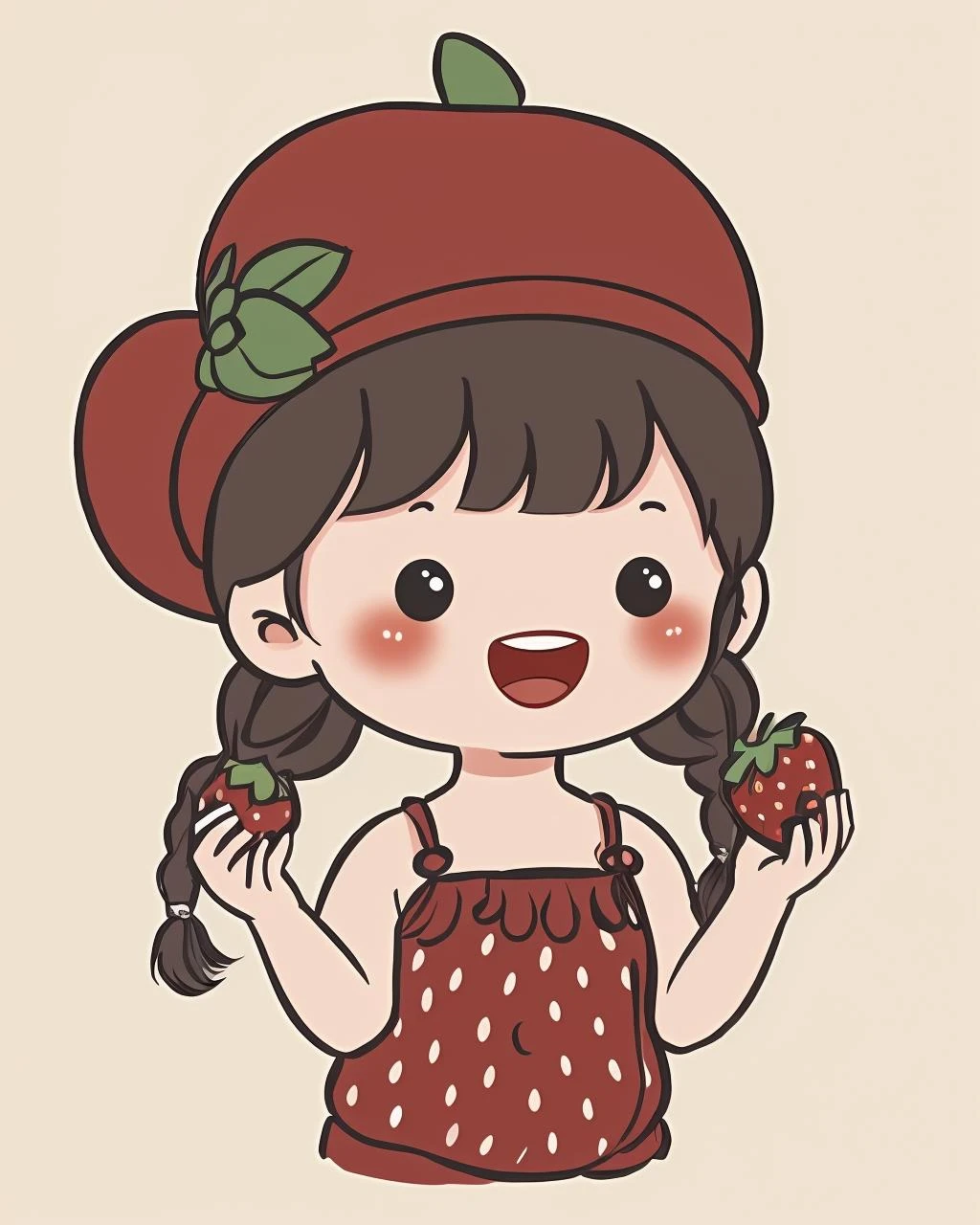 chibi avatar, 1girl, solo, long hair, smile, open mouth, bangs, simple background, brown hair, hat, white background, holding, twintails, upper body, braid, food, teeth, chibi, black eyes, twin braids, fruit, upper teeth only, red headwear, cropped torso, strawberry, holding fruit
<lora:chibi_avatar_v1:0.7>