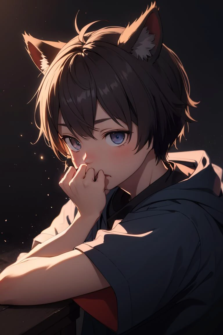 , <lora:No_Human_Ears__Kemonomimi:1> animal_ears, (close up:0.6), cinematic, atmospheric, dust particles, chiaroscuro