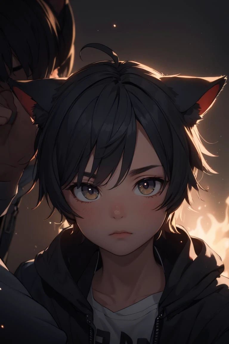 , <lora:No_Human_Ears__Kemonomimi:1> animal_ears, (close up:0.6), cinematic, atmospheric, dust particles, chiaroscuro