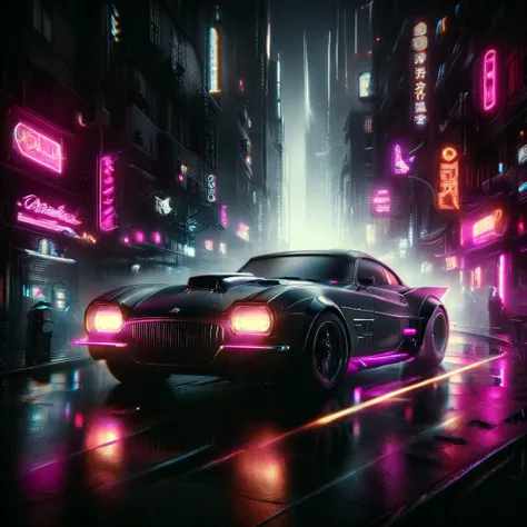 cinematic film still front view of a car parked in the city, feminine curves of the vehicle, cyberpunk, noir, 1940s mad-neon-noir, masterpiece, best quality, ultra high res, (photorealistic, realistic:1.2), deep shadow, raw photo, film grain, Fujifilm XT3, 8k uhd, dslr ral-carbonfiber , shallow depth of field, vignette, highly detailed, high budget Hollywood film, cinemascope, moody, epic, gorgeous,
