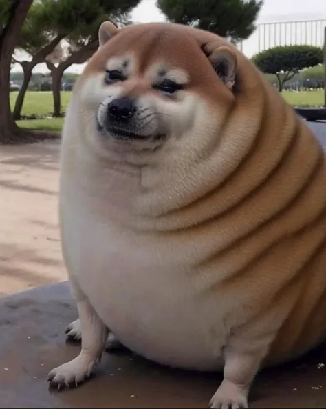 <lora:Round_animal:.9> a cinematic close up of sadcatmeme portrait of rotund, circular, round animal, cheems shiba inu outdoors sitting on a park bench, crying eyes sparkling tears <lora:Cheems_50_2-000001:.85> <lora:sadcatmeme:1>