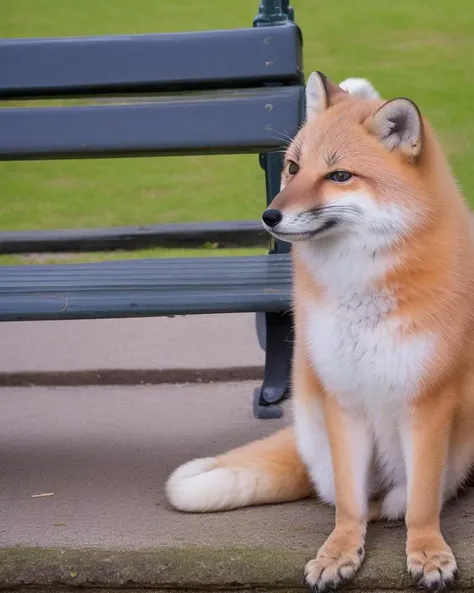 <lora:Cheems_50_2-000001:.9> a red fox sitting on a park bench in london