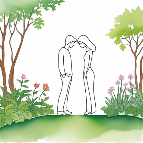 simplex simple lovers in garden one line <lora:simplex:0.5>