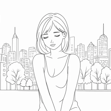 simplex simple girl in city one line <lora:simplex:0.5>