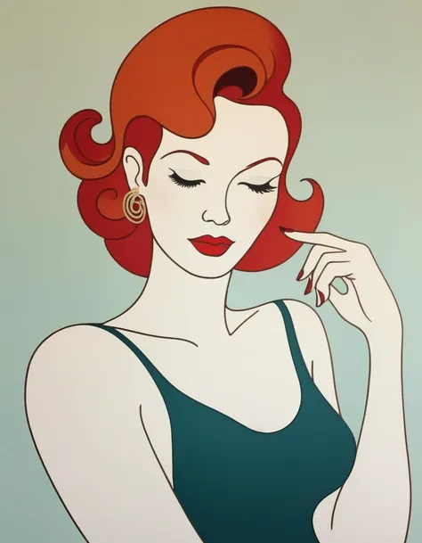 popart, Beautiful mermaid with dark red hair, holding a mirror