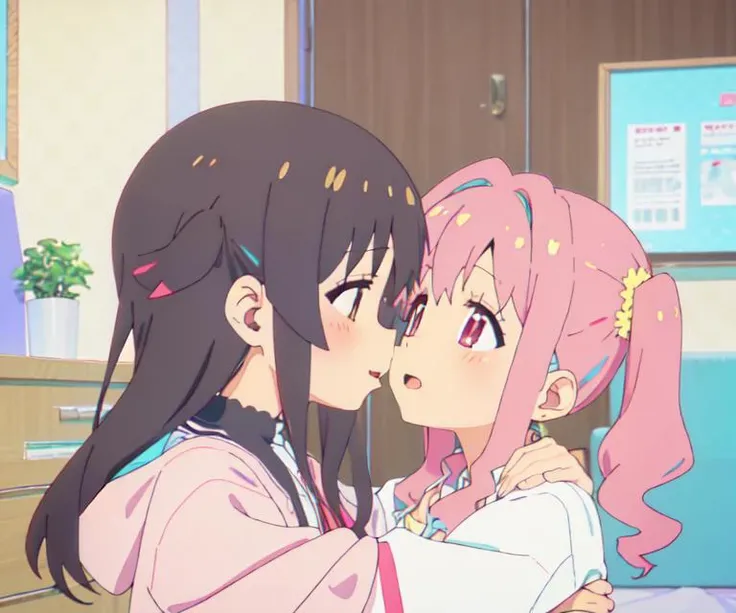 (OyamaMihari);2girl,aniscreen,smile,upper_body,hugging together,indoors,living_room
BREAK
(HozukiKaede);2girl,aniscreen,scared,upper_body,huging together,from side,indoors,living_room
masterprice,best quality,illustration
<lyco:onimai-cs1-dim8-4-loha-step-30000:0.85>