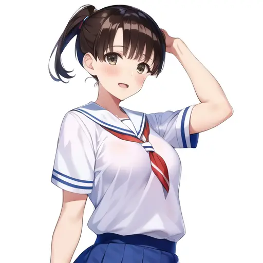 masterpiece, best quality, 1girl, short hair, brown hair, ponytail, school uniform, katou megumi, <lora:qqq-katou_megumi-v1:0.8>