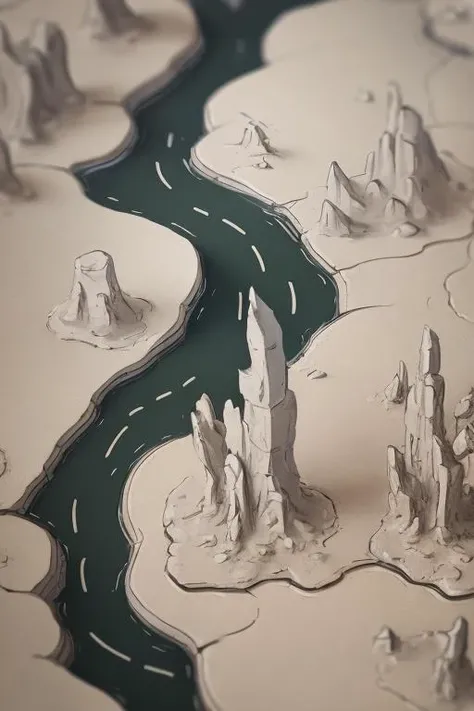 <lora:MapDraw:1> mapdraw, minimalistic organic forms, river, depth, alive vibrant, 3D, abstract, 50mm f/11