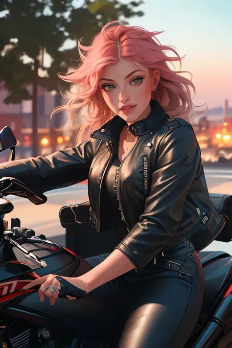 DEN_dollyd_SG,
(riding a motorcycle:1.2) wearing (motorbike leathers:1.2), (riding a motorbike:1.2), (driving a motorbike:1.2),  (motorcycle:1.1), traffic, leather trousers, leather jacket, motorcycle boots, leather gloves,
bokeh, f1.4, 40mm, photorealistic, raw, 8k, textured skin, skin pores, intricate details  <lora:epi_noiseoffset2:1>, epiCRealism <lora:ClothingAdjuster3:-1.0>