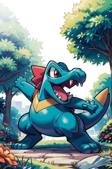 solo, <lora:Totodile_Pokemon_Anime:0.8>, Totodile_Pokemon, outdoors, grass, trees, <lora:add_detail:0.7>, dynamic pose,