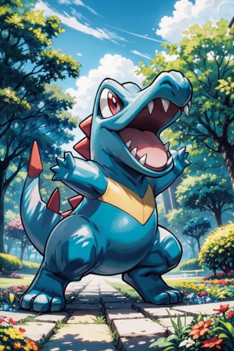 solo, <lora:Totodile_Pokemon_Anime:0.7>, Totodile_Pokemon, outdoors, grass, trees, <lora:add_detail:0.7>, dynamic pose,