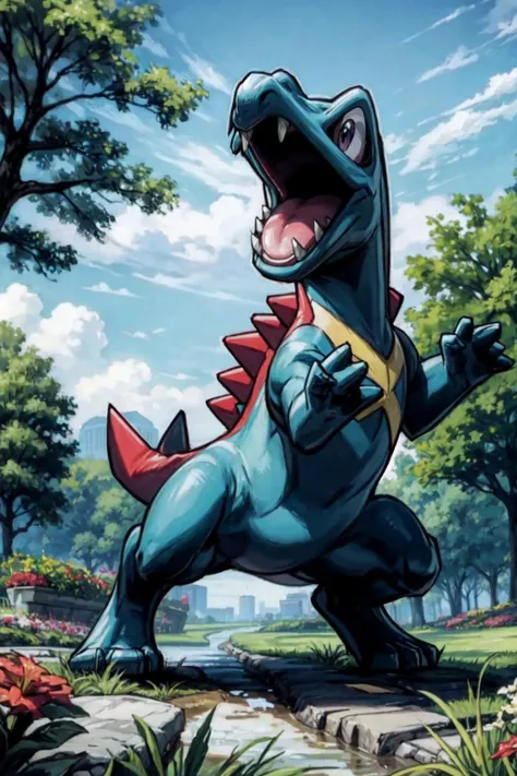 solo, <lora:Totodile_Pokemon_Anime:0.7>, Totodile_Pokemon, outdoors, grass, trees, <lora:add_detail:0.7>, dynamic pose,