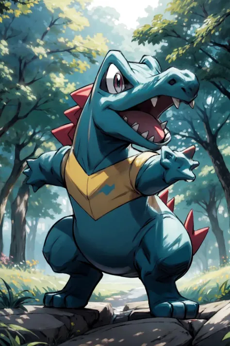 solo, <lora:Totodile_Pokemon_Anime:0.7>, Totodile_Pokemon, outdoors, grass, trees, <lora:add_detail:0.7>, dynamic pose,