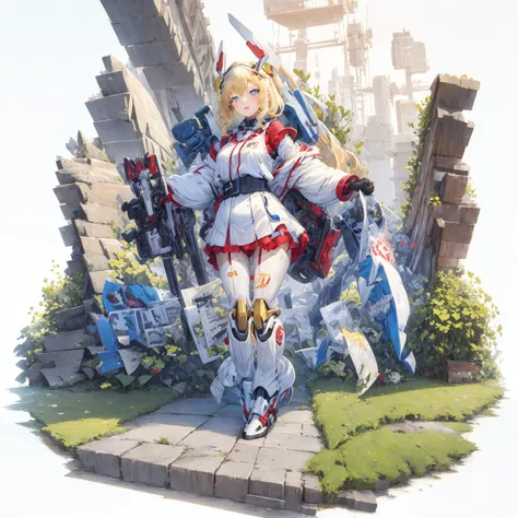<lora:cMechaMusumeC_cV1:0.4>,1 girl, mid shot, full body, blonde hair,blue eyes,mecha_musume,machanical_parts,robot_joints,headgear,, <lora:gachaSplashLORA_gachaSplashFarShot:1>,
[(white background:1.5)::5], hexagon,masterpiece, best quality