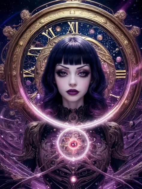 best quality, masterpiece, jp-GG1-800 1girl, (style-swirlmagic:1.0), portrait, solo, half shot, looking away, detailed background, detailed face, (<lora:DonMF43:0.6>, darkness, DonMF43, Fae theme:1.1) glowing eyes, (timeless wanderer:1.1), infinity, timeless, infinite space, swirling patterns, hourglass, time magic, energy, bloom light aura, clock-face in background, ethereal atmosphere, <lora:detail_slider_v4:2>