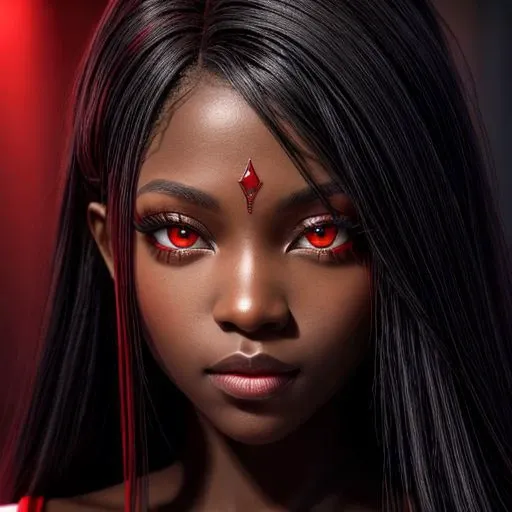 Beautiful ebony, red eyes, deep gaze, hi-rez, super high detail, HD, 4k, 8k