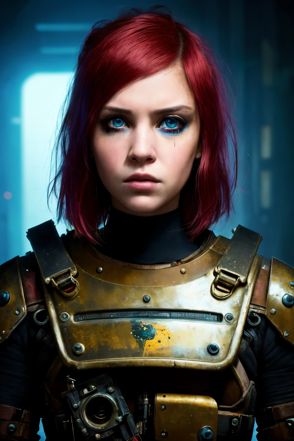 portrait ung woman ,science fiction, complex background punk, mad max , futuristic, post-apocalyptic
dark, dim light
((masterpiece, best quality, )),