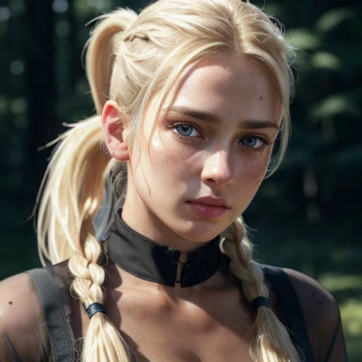 <lora:detailer:0.8> ,(8k, RAW photo, highest quality),(epic realistic:1.5), a girl, dynamic posture,erotic face, see-through shirt, nsfw, (detailed eyes:0.8), intimate gaze, (looking at the camera:1.4), (highest quality), (best shadow),intricate details,cinematic,((skin:1.4)), (long ponytail blonde hair:1.3),dark forest,(hdr:1.5),detailed, muted colors, (freckles:0.6)