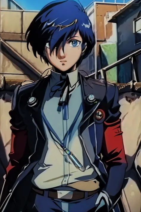 <lora:persona3_yuki-10:1> <lora:persona3_yuki-10:1> yuki makoto, hair over one eye, headphones, school uniform, jacket, ribbon, digital media player, blue hair, blue eyes
masterpiece, best quality, absurdres, <lora:Feovatest2:1>, town, 1boy, solo
