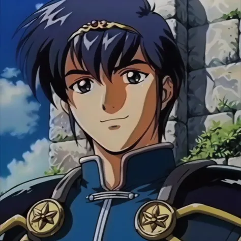 1boy, solo, looking at viewer, smile, <lora:Feovatest2:1>, marth, blue hair, armor
